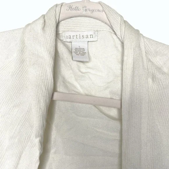 By Artisan Short Sleeve Lightweight Open Front Cardigan Size L Large Cream Asymm - Picture 5 of 7